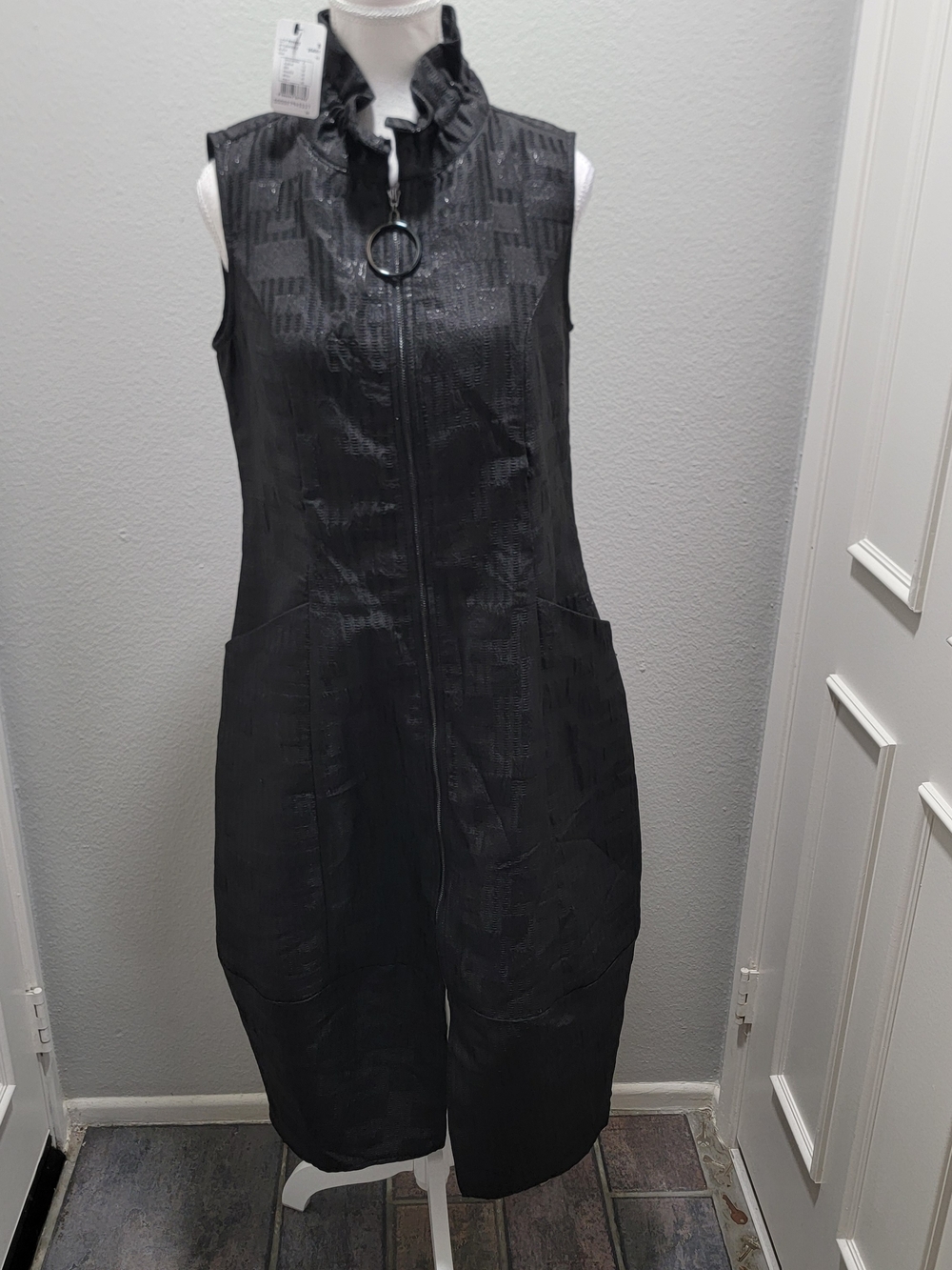 Joseph Ribkoff Black Sleeveless Midi Dress with Ring-Zip